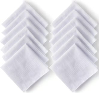 Landisun Mens Handkerchiefs Soft White Pure Cotton Hanky, White, 16inch