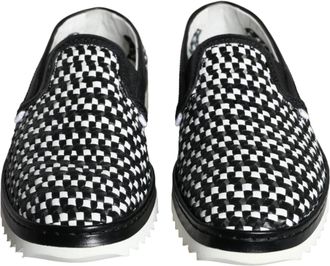 Dolce & Gabbana Black White Weaved Slip On Men Loafers Mens Shoes