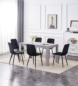 Kosy Koala Modern Grey Rectangle Dining Table Set With 6 Black Velvet Chairs Dining Room Furniture Set in Brown