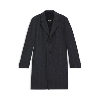 BOSS Regular-fit coat in herringbone wool with cashmere