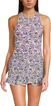 Lands End Chlorine Resistant High Neck Racerback Midkini Swimsuit Top in White Multi Ditsy Floral at Nordstrom, Size 18