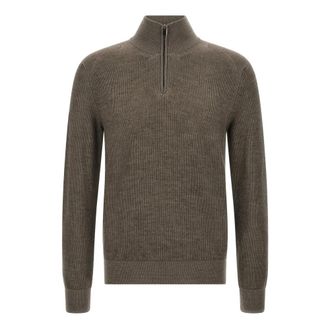 Brioni Trui met halve rits - Heren - Truien - Bruin - Maat: 3XL Wol