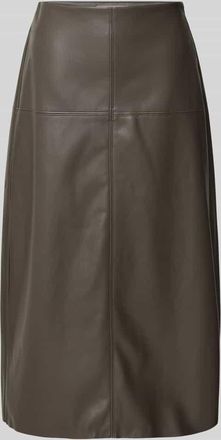 Christian Berg Midirock in Leder-Optik mit Ziernähten in Dunkelbraun, Größe 38