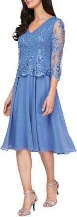 Alex Evenings Embroidered Cocktail Dress in Cornflower at Nordstrom, Size 16