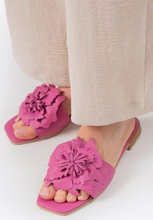 Wittchen Dames leren slippers met decoratieve roze bloemen, natuurlijk leer