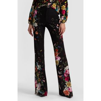 Alice & Olivia Teeny Floral Fit & Flare Bootcut Pants in Solar Strength Black at Nordstrom, Size 14