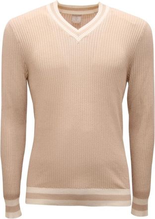 Eleventy Maglione Cotton Sweater - Heren - V-hals truien - Beige - S - Katoen - Truien & Vesten