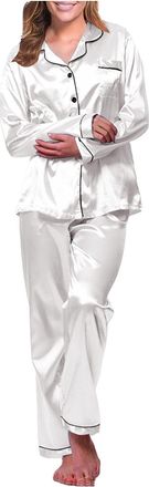 Generic Womens Pyjama Set Silk Satin Long Sleeve Button Down Pyjamas Two Piece Comfy Sleepwear Loungewear Set Ladies Pajamas Set Button-Down Bride Pajamas Set