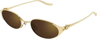 Cartier Ronde Metalen Zonnebril - Dames - Zonnebrillen - Geel - 53 MM - Nylon - Accessoires