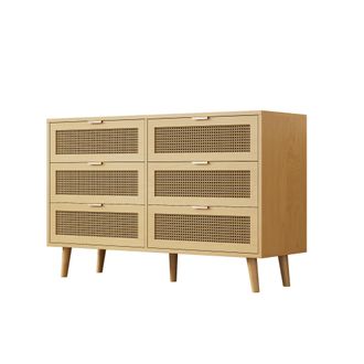 STILVORA C&oacute;moda Con 6 Cajones Y Tiradores De Metal, Estilo Retro Para Dormitorio Y Sal&oacute;n, En Tablero De Part&iacute;culas, Roble