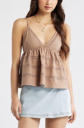 BP. Inset Lace Babydoll Cami in Brown Fresco at Nordstrom, Size Xx-Small