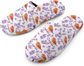 Generic Robin Bird Print Mens Slippers Warm Non-Slip Houes Shose Spa Slipper for Home Bedroom