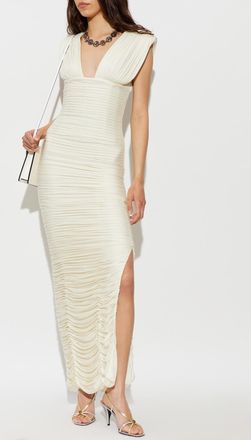 Versace Draped Dress With A Back Slit, Womens, Cream