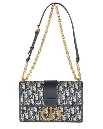 Dior Beige/Blue Leather & Canvas 30 Montaigne Chain Bag (Authentic Pre-Loved)