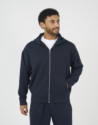 Brave Soul Felpa con cappuccio comoda blu navy con zip