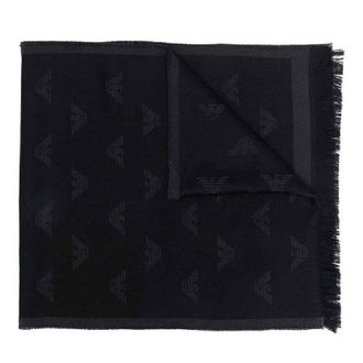 Emporio Armani Wool Scarf With All-Over Jacquard Eagle