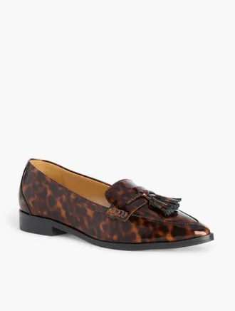 Talbots Reece Pointed Toe Loafers - Tortoiseshell Patent - Brown - 6 1/2 M Talbots