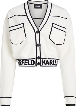 Karl Lagerfeld logo-intarsia cropped cardigan - women - Cotton/Wool - M - White