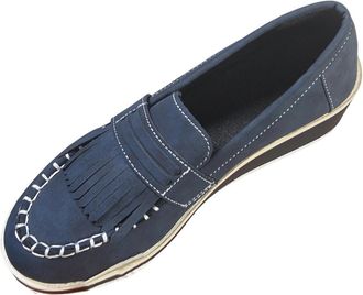 Generic Loafers for Women Wide Width Tassel Walking Shoes Solid Color Classic Stylish Breathable Comfortable Slip On Wedge Shoes Work Leisure Blue