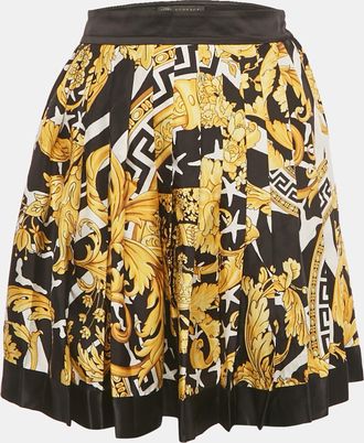 Versace Black/yellow Barocco Print Pleated Mini Skirt