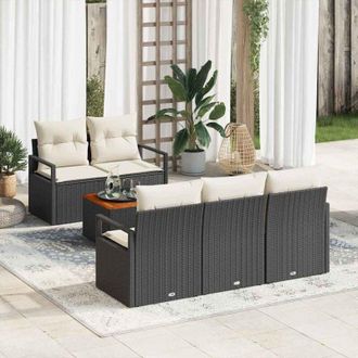 vidaXL Vidaxl - Conjunto De Sof&aacute; De Jard&iacute;n 6 Pcs Negro, Blanco