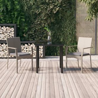 vidaXL Set Comedor Jard&iacute;n 3 Pzas Y Cojines Rat&aacute;n Sint&eacute;tico Negro Gris Vidaxl