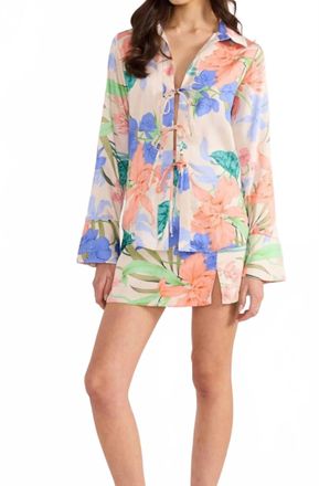 Minkpink Ravina Tie Shirt In Vivid Floral Print
