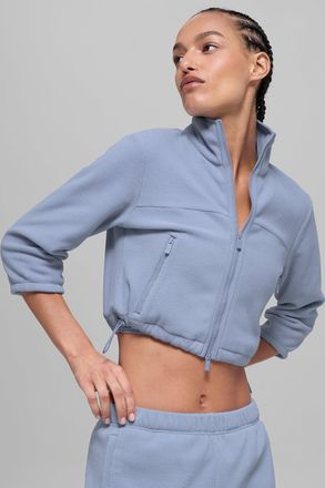 Alo | Polar Fleece Retreat Cropped Jacket in Winter Frost Blue, Size: Medium