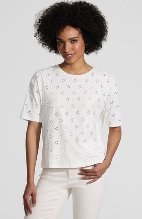 Lands End Short Sleeve Slub Jersey Cutwork T-shirt in Ivory Flower Eyelet at Nordstrom, Size X-Large