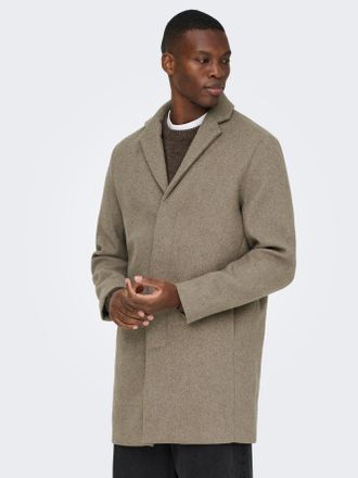 Only & Sons Kurzmantel ONLY & SONS ONSARON WOOL COAT OTW, Herren, Gr. XXL, greige, Web, Obermaterial: 50% Polyester, 40% Wolle, 5% Polyacryl, 5% Viskose, unifarbe