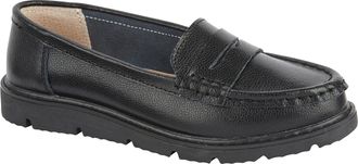 Jo & Joe Womens Real Suede Leather Penny Loafer Comfortable Smart/Casual Flat Slip-on Boat Shoe in Sizes 4-8 (Black Leather, UK Footwear Size System, Adult, Wo