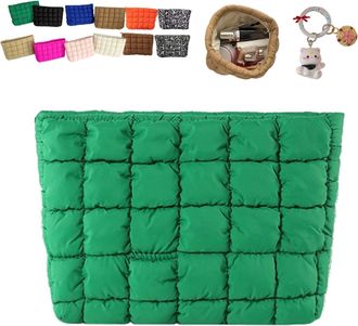 Generic Solid Color Quilted Design Clutch, Large Capacity Travel Storage Bag, Cute Quilted Puffer Makeup Bag,Women Travel Toiletry (Green)