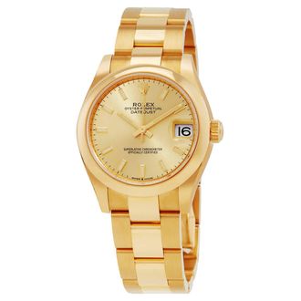 Rolex Datejust 31 Automatic Champagne Dial Ladies 18kt Yellow Gold Oyster Watch 278248CSO