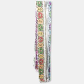 Roberto Cavalli Multicolor Printed Cashmere Fringed Scarf