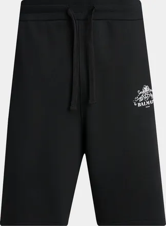 Balmain Men & apos;s Floral Logo Crest Cotton Drawstring Sweat Shorts