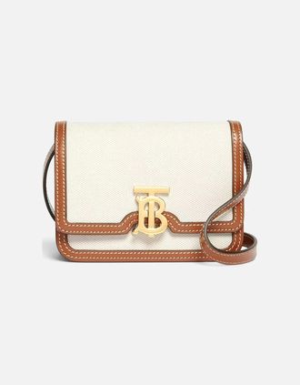 Burberry Womens Mini TB Canvas & Leather Shoulder Bag - Cream - Size: UNI