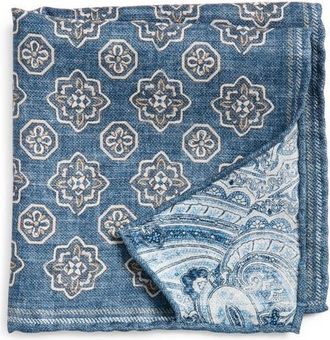 Edward Armah Medallion & Paisley Reversible Silk Pocket Square in Denim at Nordstrom