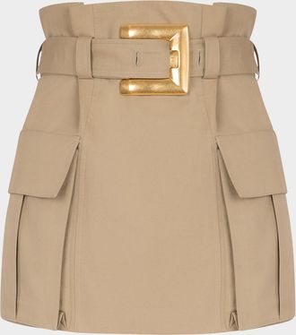 Balmain Belted Gabardine Mini Cargo Skirt