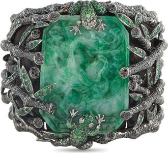 Wendy Yue 18K White Gold Diamond, Jade, and Tsavorite Cuff Bracelet WY03-022326