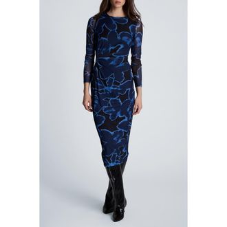 Kenneth Cole Knot Front Mesh Midi Dress in Black Multi at Nordstrom, Size X-Large