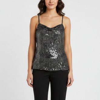 Emporio Armani Vintage Black Sequins Embellished Silk Tank Top