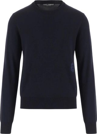 Dolce & Gabbana Trui van scheerwol met logo - Heren - Ronde hals truien - Blauw - XL - Wol - Truien & Vesten