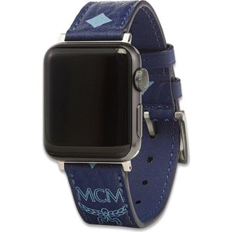 MCM 38mm Apple Watch Band in Visetos in Blue at Nordstrom
