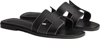Herm&egrave;s Black Leather Oran Sandals Size 41
