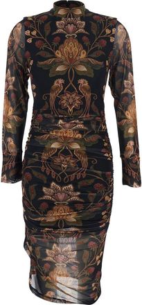Farm Rio Multicolor High-neck Dress With All-over Floral Print In Fabric Woman