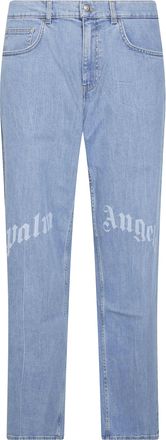 Palm Angels Light Blue Curved Logo Splitted Curved Loose Jeans