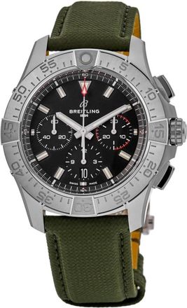 Breitling Avenger B01 Chronograph 44 Black Dial Leather Strap Mens Watch AB0147101B1X2