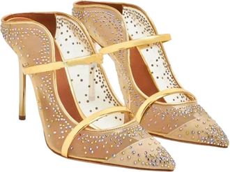 Generic Women Rhinestone High Heel Pumps Pointed Toe Mesh Wedding Office Dress Shoes Yellow