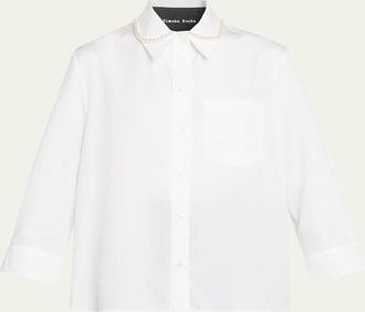 Simone Rocha Embellished Cropped Masculine Button-Front Shirt