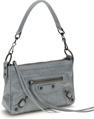 Balenciaga Womens Le City Moto Mini Shoulder Bag Gray Lambskin